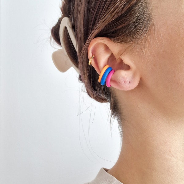 MULTI COLOR CUFF | Helix Fake Earring | Polymer Clay Jewelry | Colorful Jewellery Lover | Earrings for Non Pierced Ears | Non Metal Cuffs