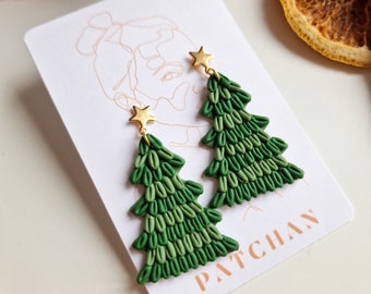 CHRISTMAS TREE STAR | Polymer Clay Earrings |  Winter Lovers Accessories |Boxing Day Jewellery Gift | Xmas Jewelry For Classic Holiday Lover