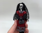 Felt Skeleton Girl Doll, Hand made art doll, ouija planchette, goth doll, collectible doll, skeleton doll