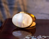 Compact, Vintage Powder Box, Gold Metal Mother of Pearl Powder Box, Vintage Compact Powder Container