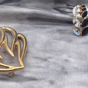 Vintage Monet Crystal Half Hoop Earrings & Gold Tone Brooch Set