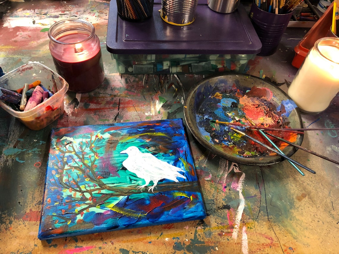 Weißer Rabe Malerei Albino Rabe Kunstwerk Küche Hexe | Etsy