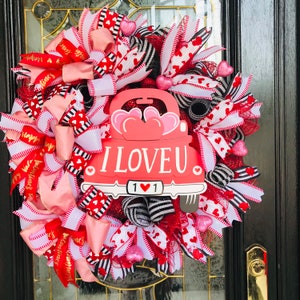 Valentine Wreath, Pink and Red Valentine Wreath, Valentine Front Door Decor, Valentine Gift for Her,  Valentine Mesh Wreath, Valentines Day