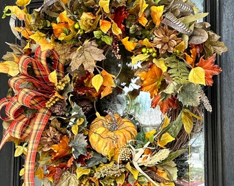 Fall Grapevine Wreath, Autum Wreath, Pumpkin Wreath, Fall Decoration, Rustic Fall Wreath, Thanksgiving Wreath, Fall Foliage Wreath,