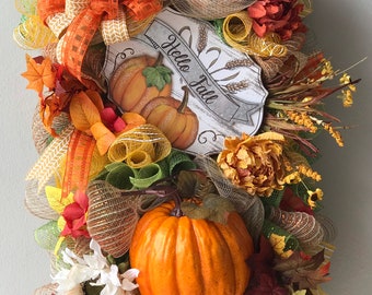 Fall Wreath, Autumn Wreath, Front Door Wreath, Large Swag Wreath, Pumpkin Swag, Autumn Swag, Fall Pumpkin Swag, Thanksgiving Swag, Door Swag