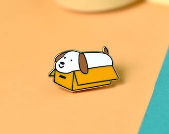 Pup-in-box Hard enamel pin