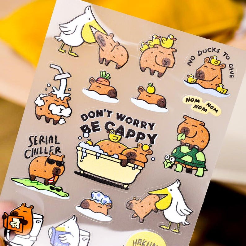 Funny Capybara Waterproof Sticker Sheet Removable Vinyl Stickers for ...