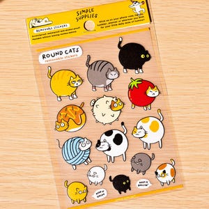 Round Cat Sticker Sheet Waterproof Removable Vinyl Cat Stickers for Laptop Phone case Stickers for Water Bottle or Planner ⎮Original artwork