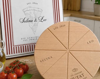 Personalized pizza board + cardboard wedding gift set | Bride and groom, Valentine's Day, anniversary, civil ceremony, wood | The secret ingredient