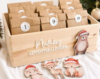 Cute personalized Advent box for children, gift idea with animals | December Christmas joys, wooden box, DIY Christmas | Acrylic storage box