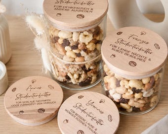 Gift idea for university, graduation, or high school | Student food, snack jar, comfort food, studying nuts | Personalized wood engraving, name, funny