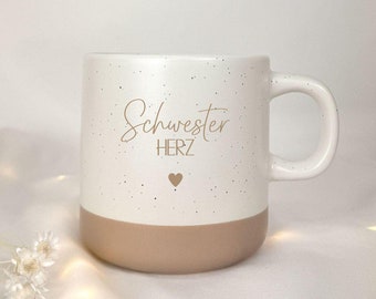 Personalized Mug | Engraved Sister | Birthday | Christmas | Easter | Coffee | Tea | Beige Stoneware Ceramic | Sibling Gift