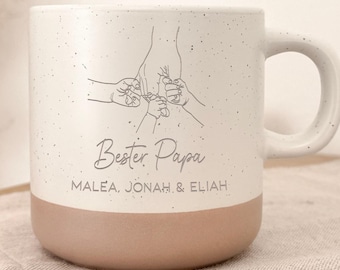 Tazza personalizzata per la Festa del Papà con nome e impronte delle mani dei bambini | Regalo di Natale per mamma, papà, nonna, nonno | Compleanno | Caffè, Tè