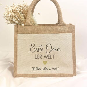 Jutetasche Beste Oma Mama der Welt + Namen | Kleine Aufmerksamkeit Enkelkinder Weihnachten Geburtstag | Geschenkidee | Großeltern Geburtstag