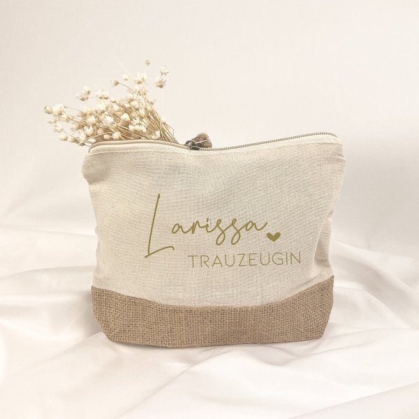 Personalisierte Kosmetiktasche Jute | JGA Frau | Trauzeugin | Brautjungfer | Brautmama | Kleines Geschenk Dankeschön | Hochzeit | Vilive