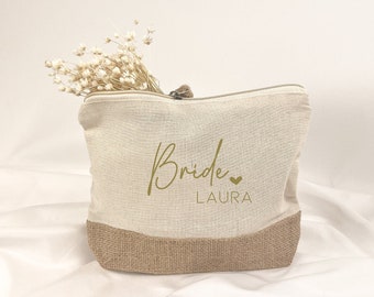 Personalisierte Kosmetiktasche Jute | Bride to be | Trauzeugin | Brautjungfer | Brautmama | Kleines Geschenk Dankeschön | Hochzeit | Vilive