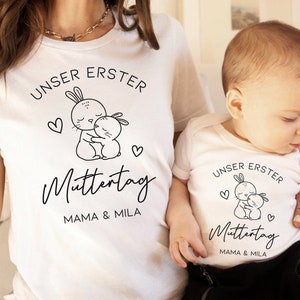 Erster Muttertag Hase Baby Body und T-shirt Set | Personalisiertes Geschenk Mama  | Mutter Tochter Sohn | Muttertagsgeschenk | Baby Outfit