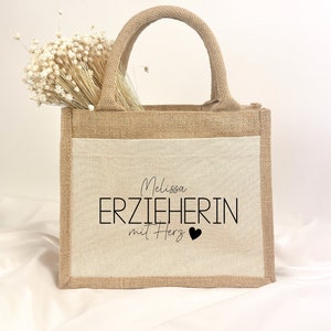 Personalisiertes Geschenk Erzieherin mit Herz | Jute Tasche | Geschenktasche | Dankeschön | Geschenkidee | Kindergarten | Abschied | Danke