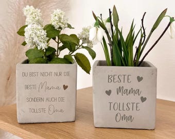 Regalo personalizzato per la festa della mamma, migliore mamma e nonna | Vaso di fiori sostenibile, regalo di denaro | Ceramica effetto cemento | Pasqua e compleanno