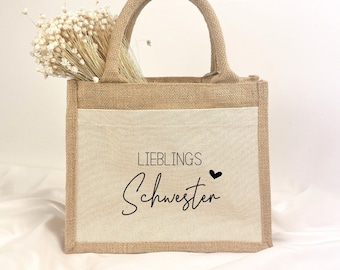 Jutetasche Schwester | Geburtstagsgeschenk | Geschenktasche | Danke sagen | Weihnachtsgeschenk | Lieblingsschwester | Shopper | Vilive