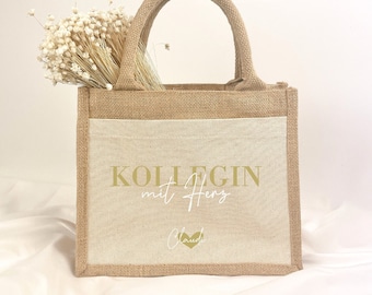 Geschenkidee Kollegin mit Herz | Jute Baumwoll Tasche | Abschied Dankeschön | Jobwechsel | Ruhestand | Weihnachtsgeschenk Kollegen Team Chef