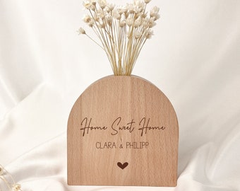 Personalisierte Trockenblumenvase | Geschenk Einzug Richtfest | Erste Wohnung | Eigenheim | Einweihungsparty | Paar Freundin | Holz Deko