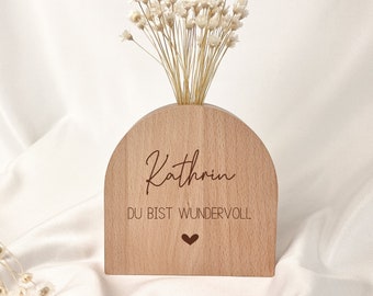 Personalized dried flower vase | Gift idea for wife, girlfriend, colleague You are wonderful | Wooden vase dried flowers | birthday | Decoration