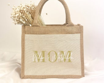 MOM Tasche personalisiert mit Namen | Geschenkidee Geburtstag für Mama Oma | Geburt | Weihnachten | Babyparty | Jutetasche | Vilive