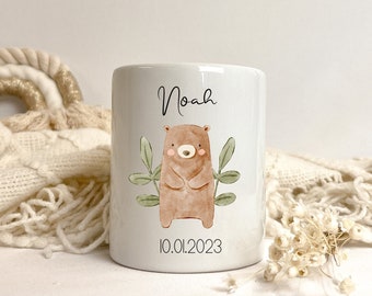 Personalisierte Spardose Mädchen Junge | Geschenk Baby Geburt | Kind Geburtstag | Wunschmotiv Hase Löwe Bär | Kinderzimmer mit Name