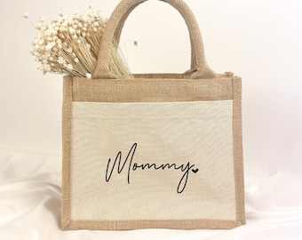 Jute Tasche Mommy | Geschenk Babyparty | Schwangerschaft | Jute Beutel | Geschenkverpackung | Werdende Mama | Kleines Geschenk | Geburt Baby