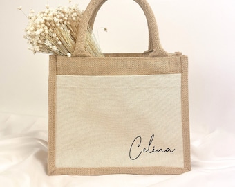 Personalized Burlap Bag | gift idea woman | Shoppers with name | gift bag | Natural Materials | JGA | sister | co-worker