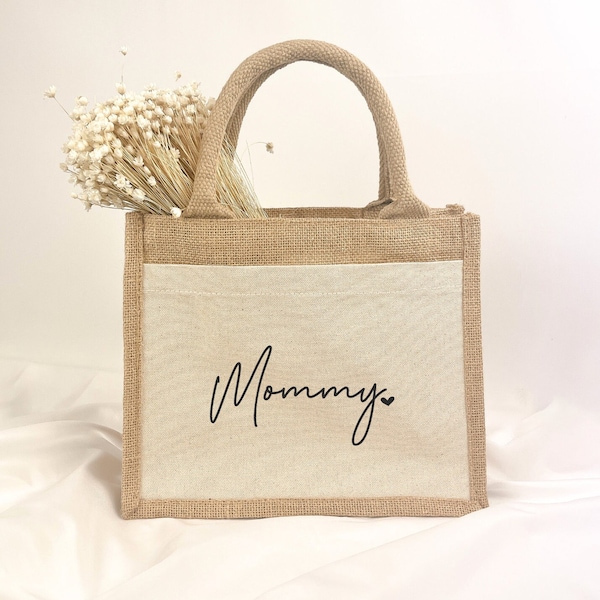 Jute Tasche Mommy | Geschenk Babyparty | Schwangerschaft | Jute Beutel | Geschenkverpackung | Werdende Mama | Kleines Geschenk | Geburt Baby