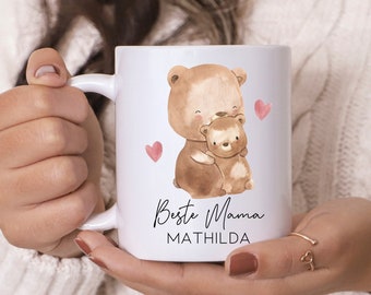 Personalisiertes Geschenk Muttertag Mama | Geburtstagsgeschenk | Mama und Baby Bärchen Hase Reh | Geburtstagsgeschenk | mit Name | Kaffee