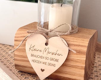 Portacandele in legno personalizzato con ciondolo a forma di cuore | Idea regalo di addio | Un ringraziamento a educatori, operatori di asili nido, insegnanti, maestre d'asilo e a chi inizia la scuola | Piccoli