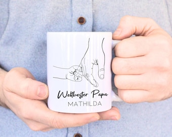 Personalisiertes Geschenk Papa | Vatertag | Vatertagsgeschenk | Tasse Line Art Händer | Geburtstag | Vater & Kind | mit Name | Keramiktasse