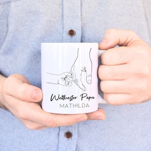 Personalized Gift Dad | Father's Day | Father's Day Gift | Cup Line Art Hands | birthday | Father & Child | with name | ceramic mug