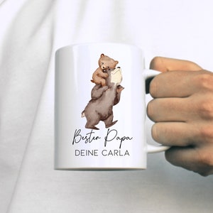 Pai de presente personalizado | Dia dos Pais | Papai urso com filha filho | aniversário | Pai e Filho | Com nome | xícara de café | pequena coisa