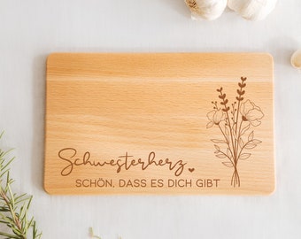 Frühstücksbrett Schwester Geschenk | Schwesterherz | Geburtstag | Kleines Geschenk | Mitbringsel | Schneidebrett | Holzbrett Gravur