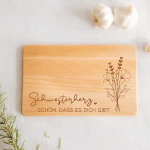 Frühstücksbrett Schwester Geschenk | Schwesterherz | Geburtstag | Kleines Geschenk | Mitbringsel | Schneidebrett | Holzbrett Gravur