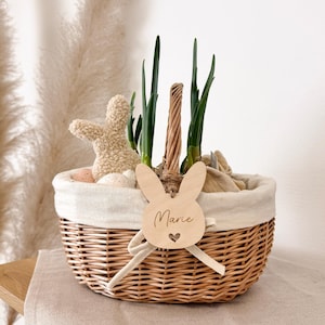 Personalisiertes Osterkörbchen mit Anhänger | Geschenk Mädchen Junge | Korb Osterdeko | Eiersuche Kinder |  Rattan Beige | Geschenkkorb Idee