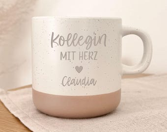 Personalized ceramic mug for a colleague with a heart design | Thank you gift, farewell gift for the team, office | Custom engraving, stoneware look | Coffee/Tea