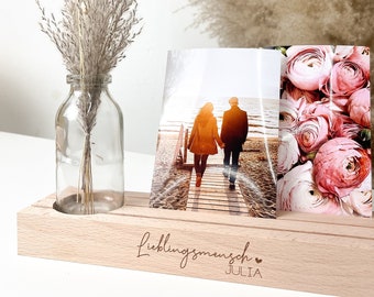 Großer Fotoständer personalisiert | Geburtstag Weihnachten Idee mit Name | Karten | Individuelles Geschenkidee mit Gravur | Blumen Kerze