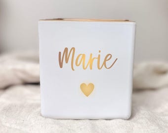 Gepersonaliseerde theelichthouder met naam en hart | Kerstcadeau, klein cadeautje voor vriendin | Theelichthouder, decoratief item | Cadeau-idee: kaars, verjaardag, familie
