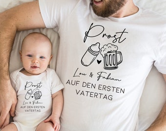 Eerste Vaderdag babypakje en T-shirtset | Gepersonaliseerd cadeau proost papa | vader zoon dochter | grappig cadeau-idee | Rompertje