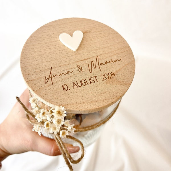 Personalisiertes Hochzeitsgeschenk | Geldgeschenk Brautpaar | Verlobung Vorratsglas | Kleinigkeit | Geschenkverpackung | Silberne Goldene