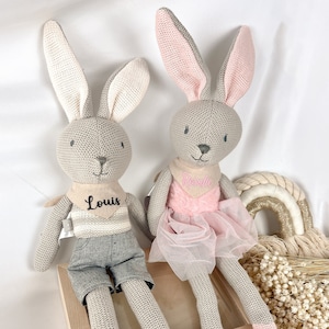 Personalisierter Geschenk Geburt Hase Kuscheltier Strick Kind Geburtstag Stofftier Taufe Mädchen Junge Weihnachten Idee Vilive Bild 1