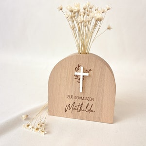 Regalo personalizzato | Comunione | Conferma | Conferma | Donazione in denaro | Vaso di fiori secchi in legno | Ragazza Ragazzo | Memoria decorativa