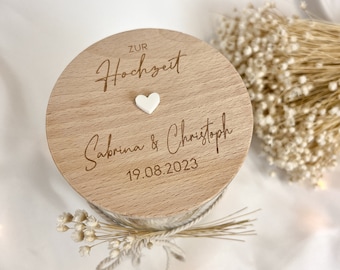 Personalisiertes Hochzeitsgeschenk | Geldgeschenk | Vorratsglas  | Kleinigkeit Brautpaar | Geschenkverpackung | Keksdose | Holz graviert