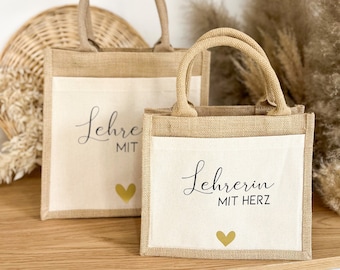 Gift teacher with heart | Personalized with name | Jute bag | Gift bag | Thank you | Gift idea | primary school | Farewell