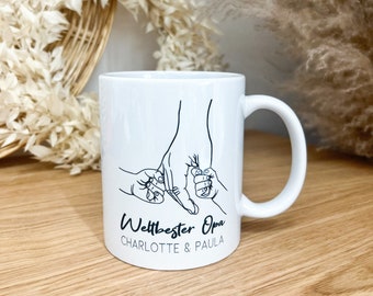 Personalisiertes Geschenk Opa | Geburtstagsgeschenk Opa | Tasse Line Art Händer | Geburtstag | Opa & Enkel | mit Name | Keramiktasse